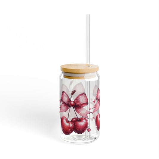 Cherry Bow Sipper Glass – 16oz Eco-Friendly Drink Container