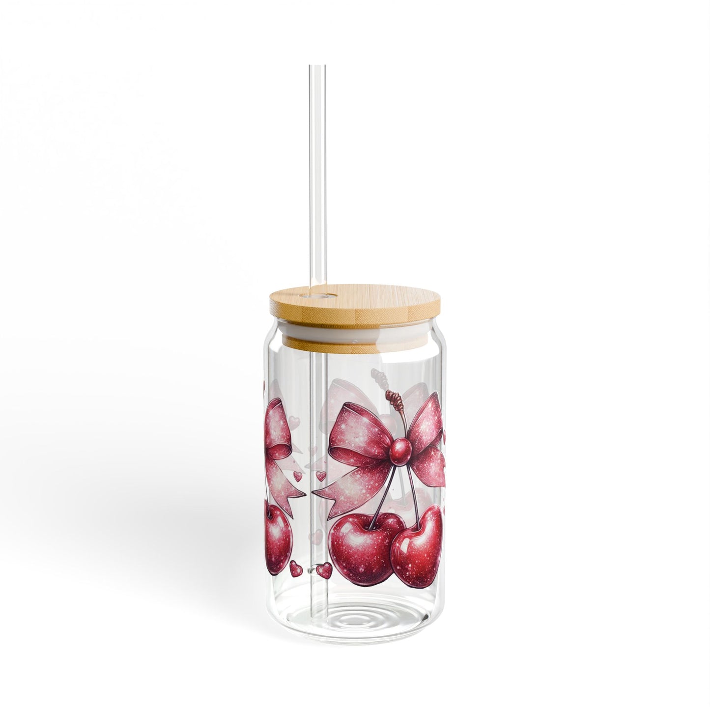 Cherry Bow Sipper Glass – 16oz Eco-Friendly Drink Container