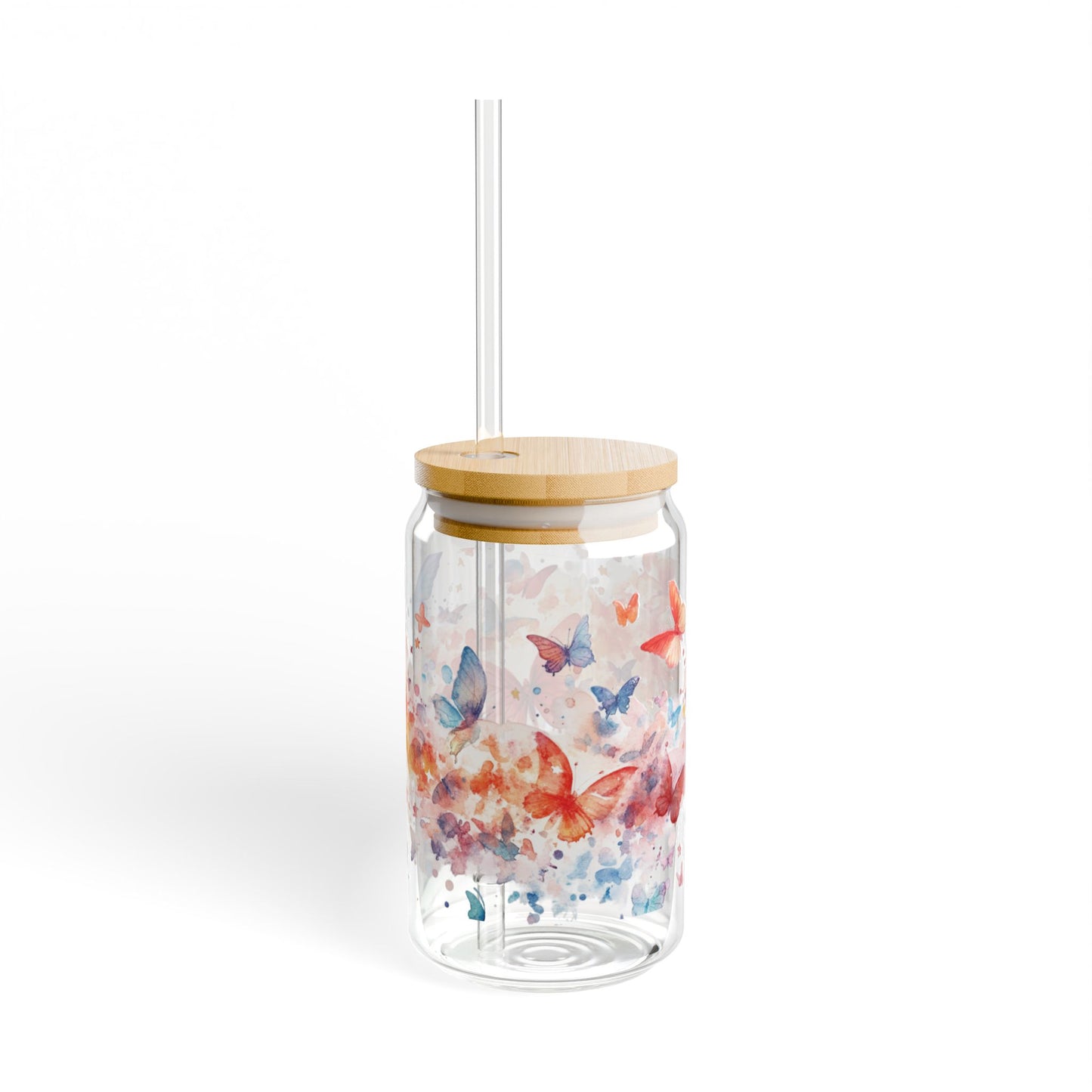 Butterfly-Design Eco-Friendly 16oz Sipper Glass with Straw