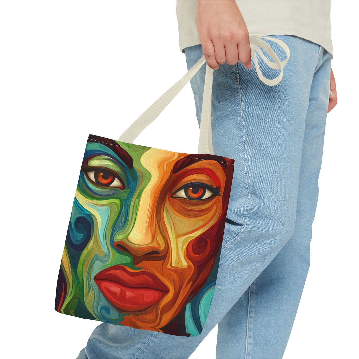 Vibrant Artistic Tote Bag - Colorful Face Design for Everyday Use