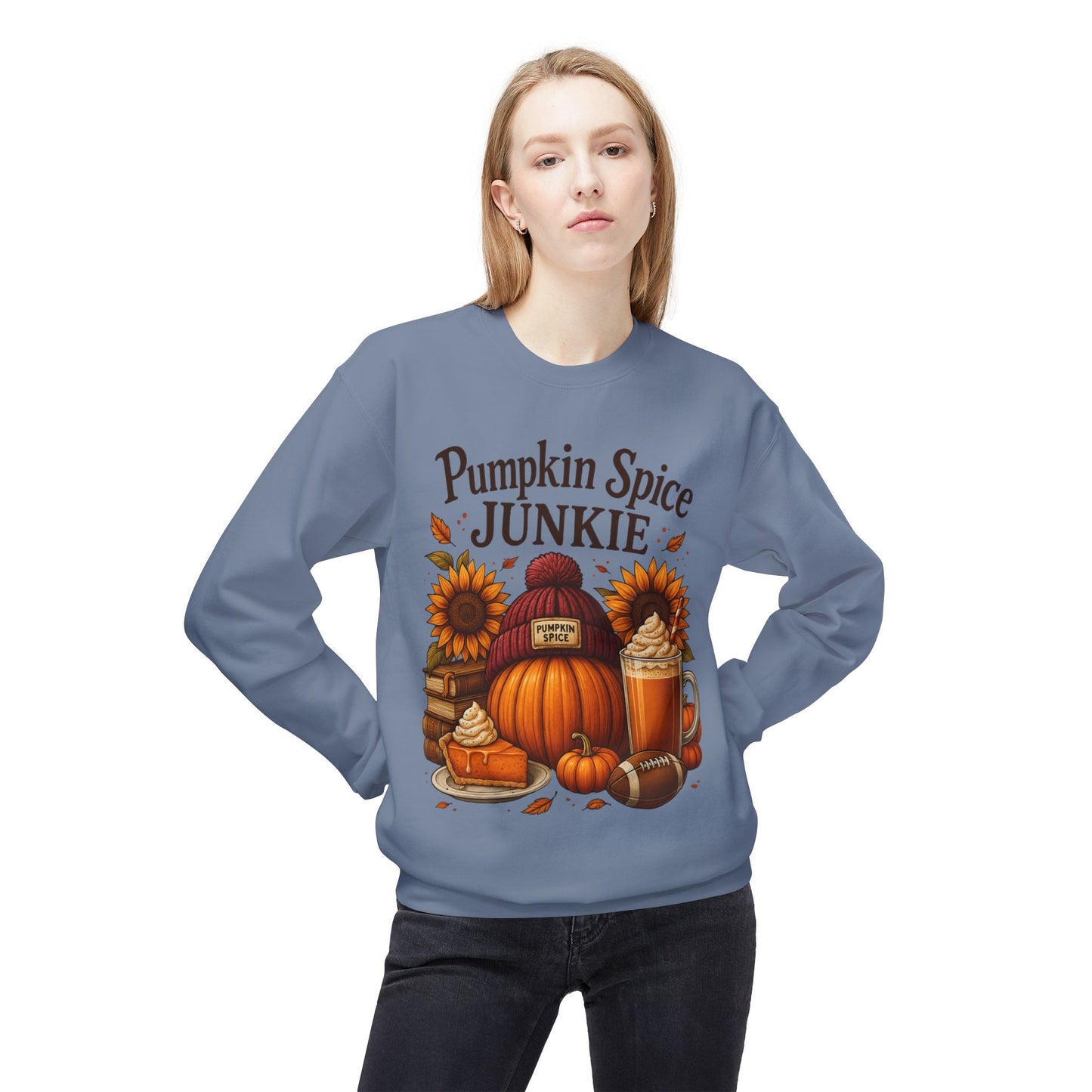 Pumpkin Spice Junkie Sweatshirt | Cozy Fall Crewneck | Harvest Themed Apparel | Perfect for Thanksgiving, Halloween, Autumn Fashion