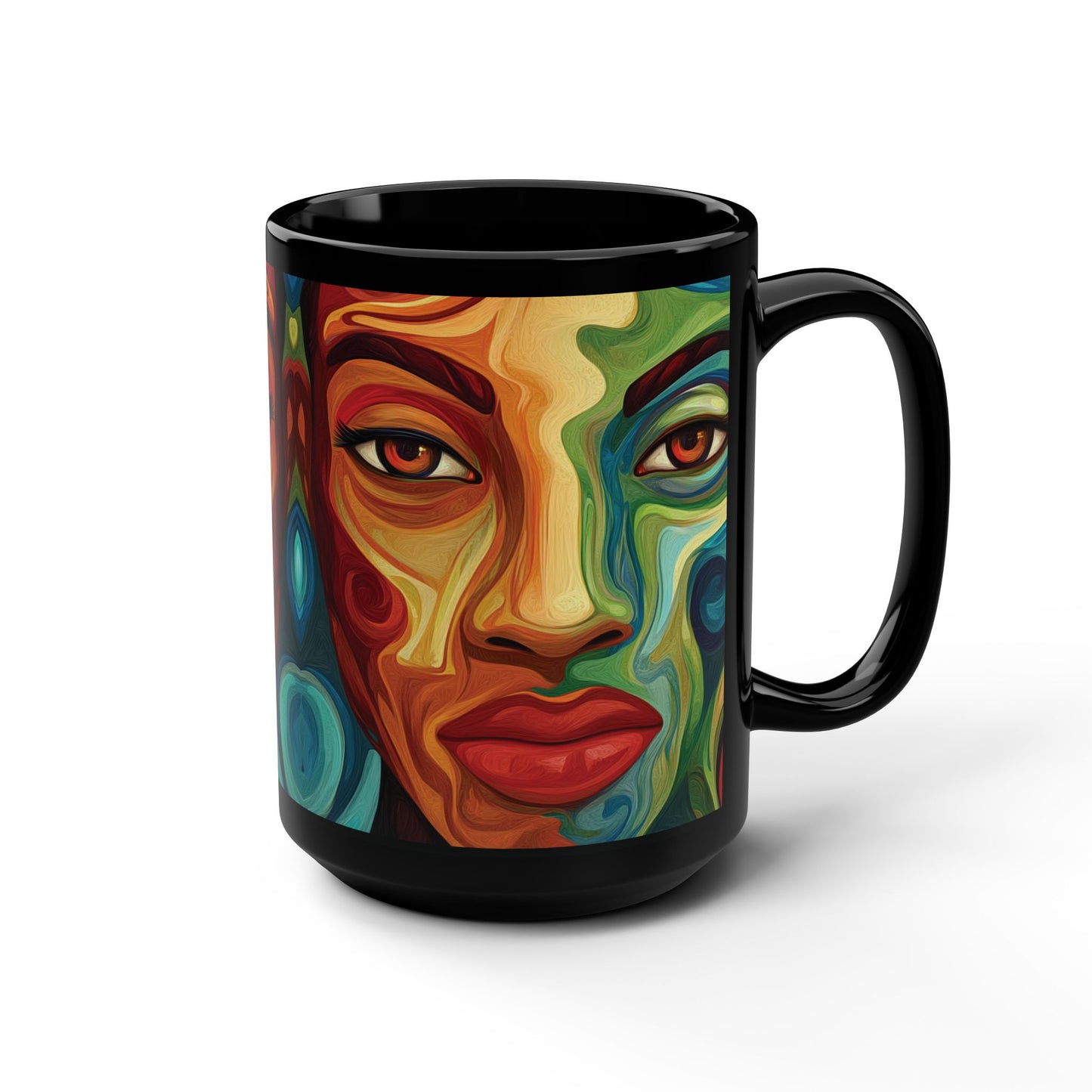 Artistic Black Mug – 15oz Colorful Face Design for Home or Office