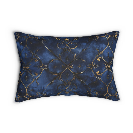 Luxurious Blue & Gold Lumbar Pillow, Elegant Home Decor, Cozy Living Room Accessory, Bohemian Accent, Gift for Housewarming