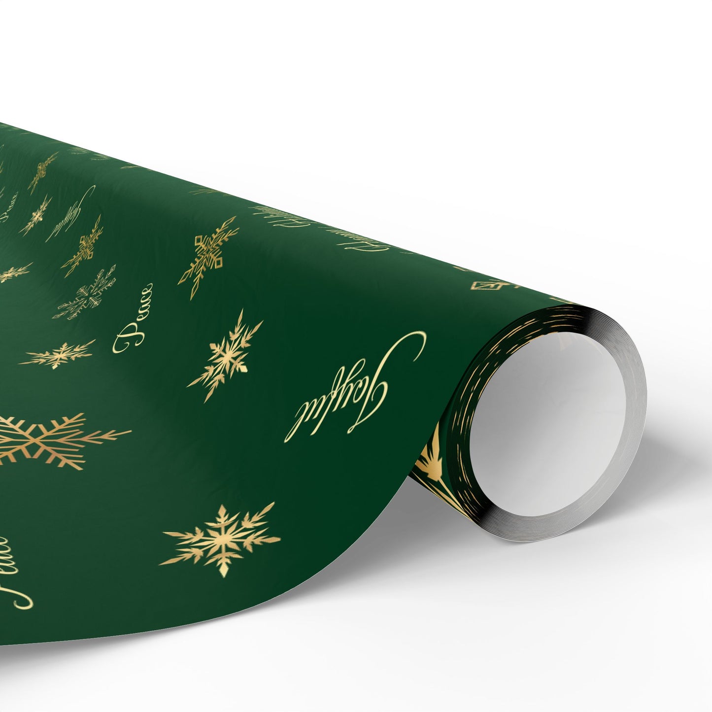 Elegant Green & Gold Holiday Wrapping Paper | Gold Snowflakes & Script Design | Luxury Christmas Gift Wrap