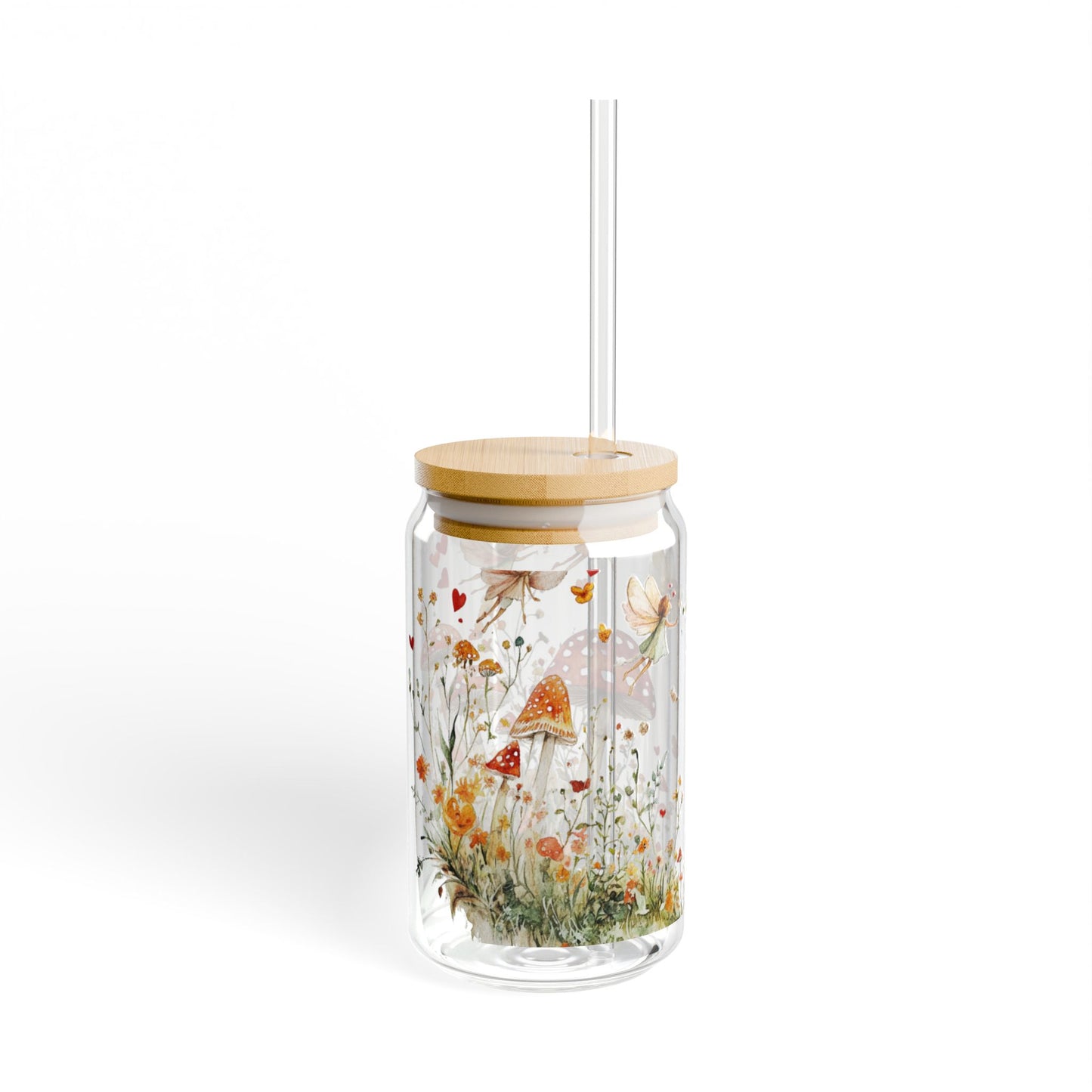 Whimsical Flower & Butterfly Sipper Glass - 16oz Eco-Friendly Drinkware with Bamboo Lid