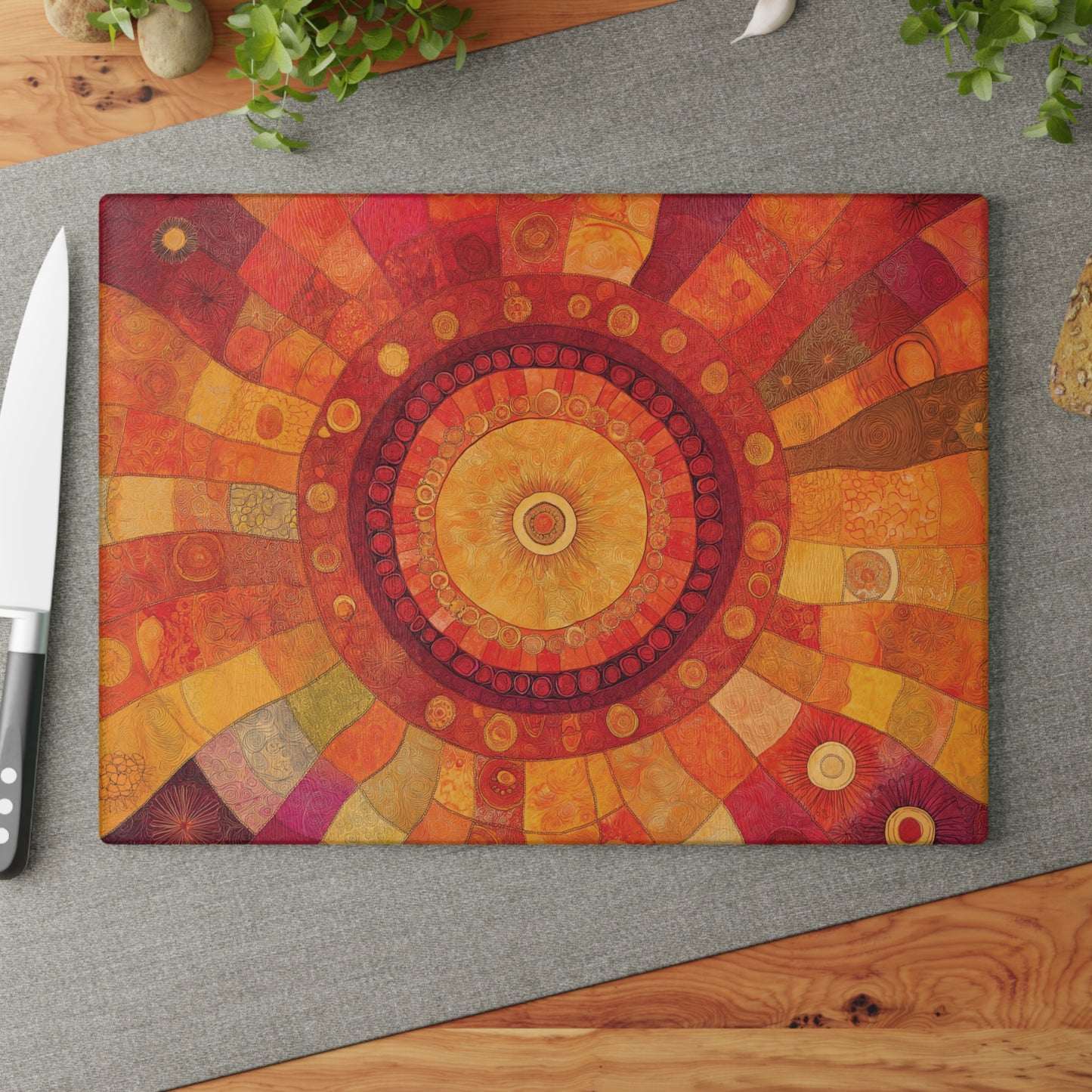 Vibrant Sunburst Glass Cutting Board - Artistic Kitchen Decor