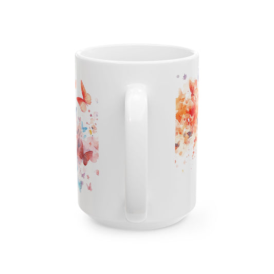 Butterfly Splash Ceramic Mug - Colorful Watercolor Design for Nature Lovers