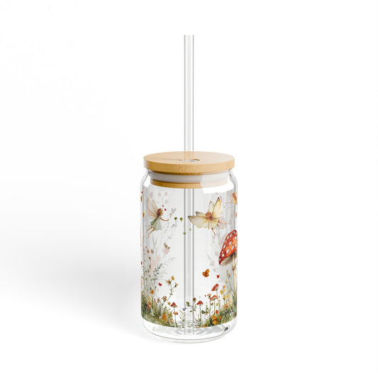 Whimsical Flower & Butterfly Sipper Glass - 16oz Eco-Friendly Drinkware with Bamboo Lid