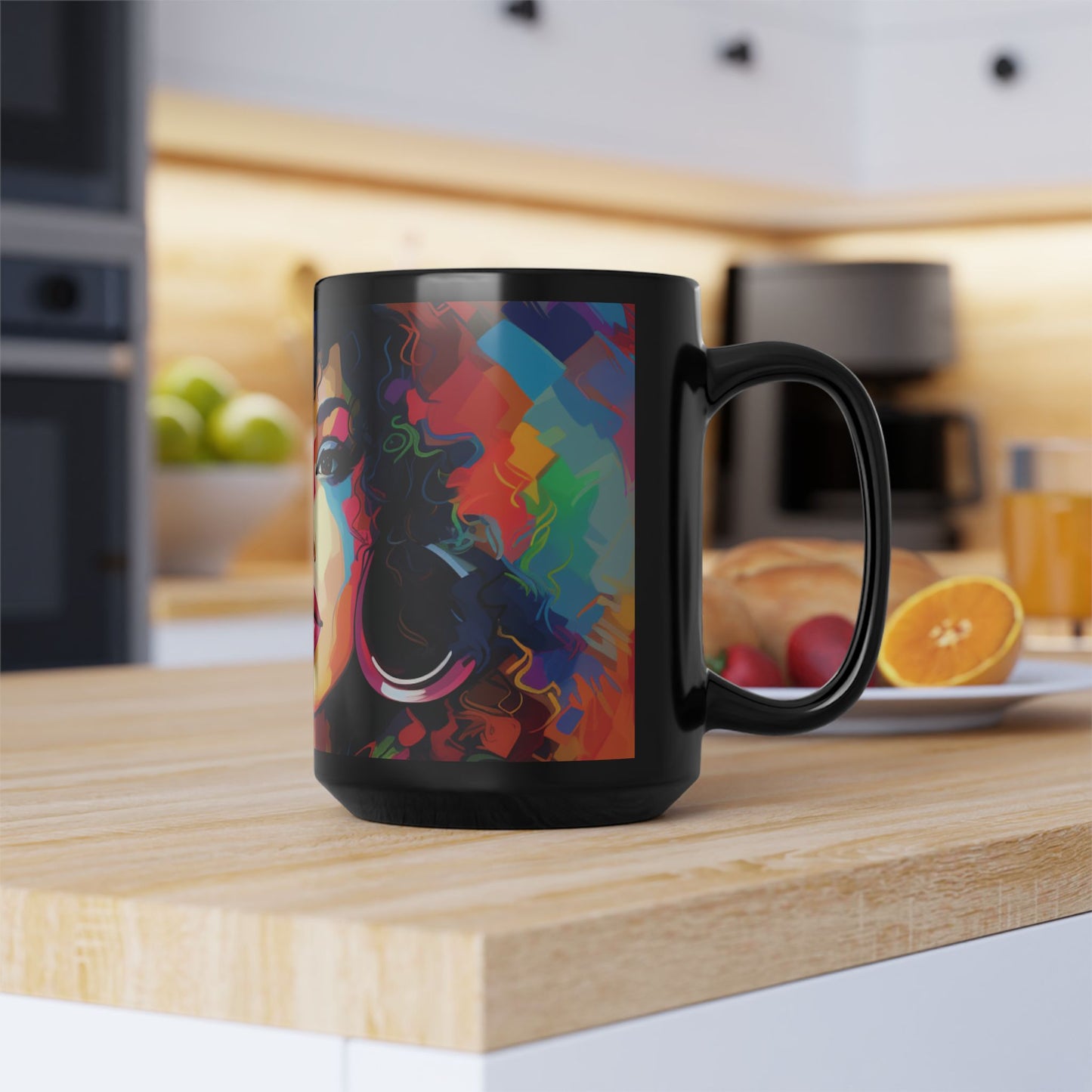 Vibrant Afrocentric 15oz Black Mug - Colorful Portrait Design