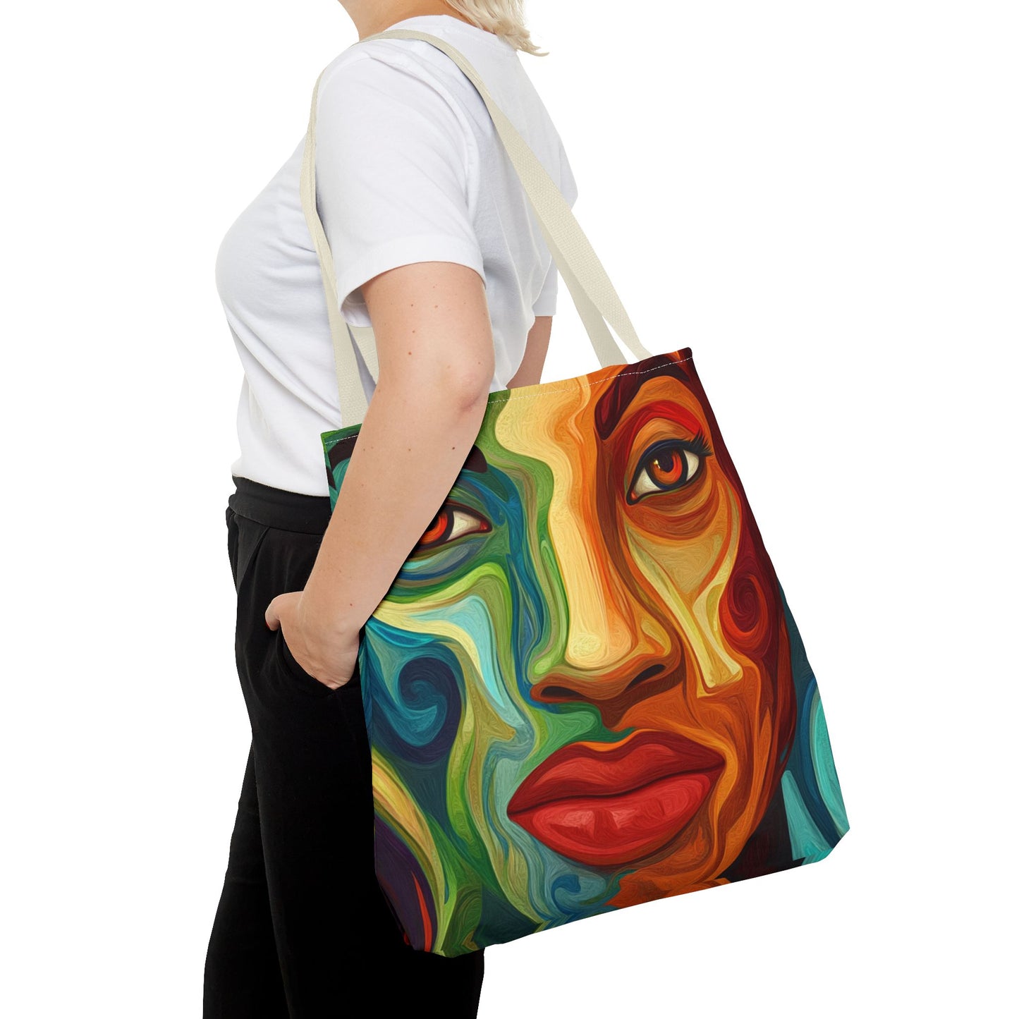 Vibrant Artistic Tote Bag - Colorful Face Design for Everyday Use