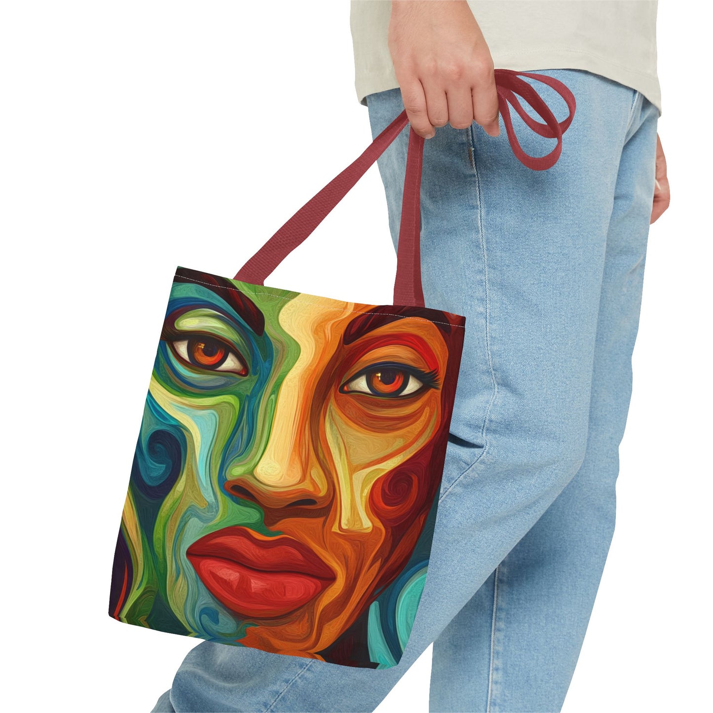 Vibrant Artistic Tote Bag - Colorful Face Design for Everyday Use