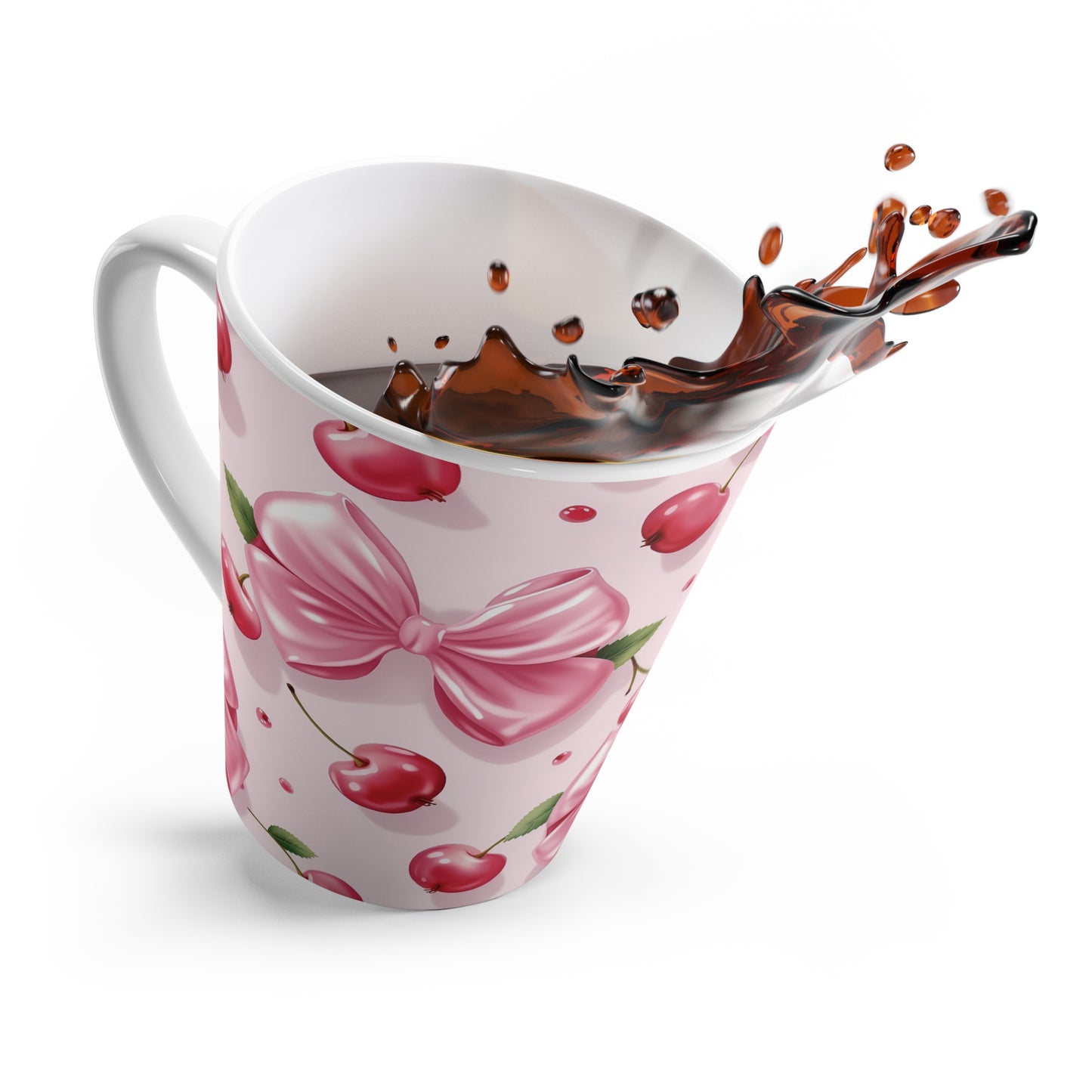 Charming Cherry Blossom Latte Mug - Cute Bow Design