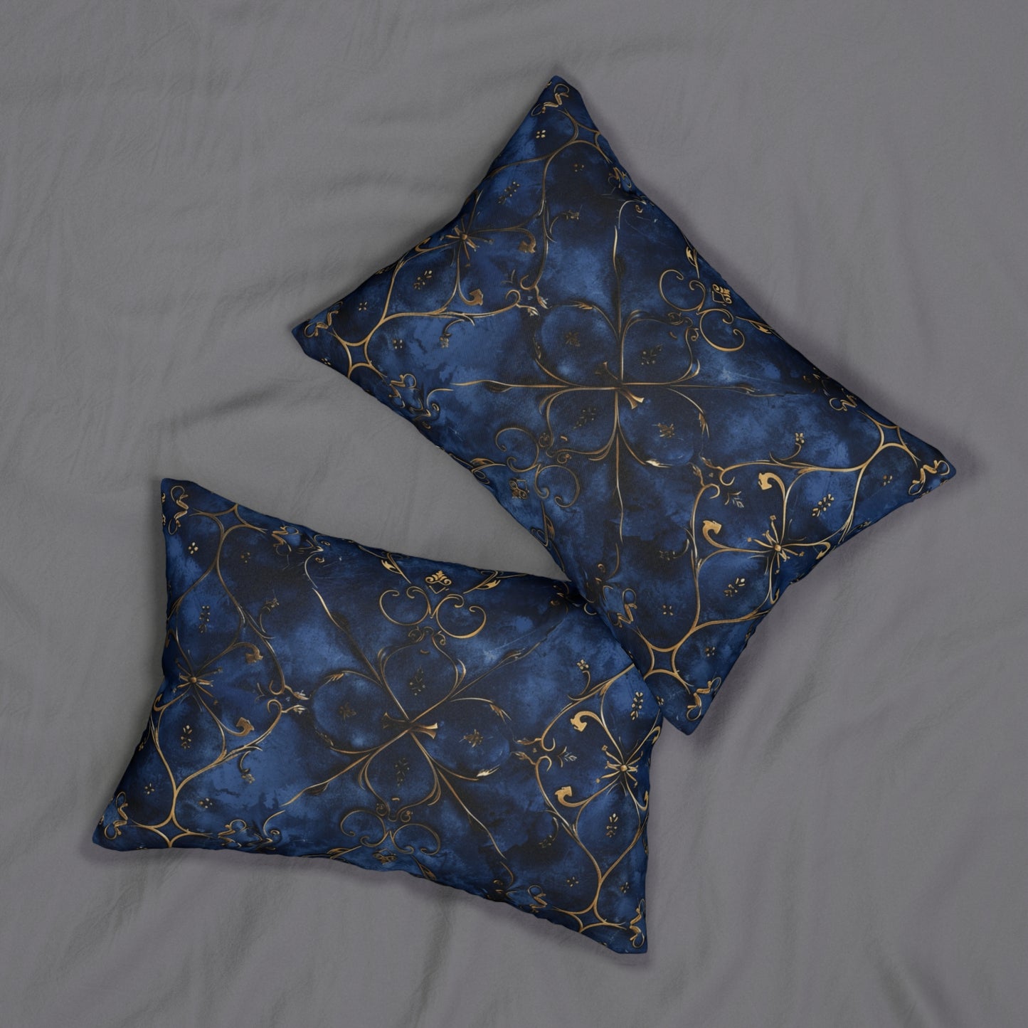 Luxurious Blue & Gold Lumbar Pillow, Elegant Home Decor, Cozy Living Room Accessory, Bohemian Accent, Gift for Housewarming