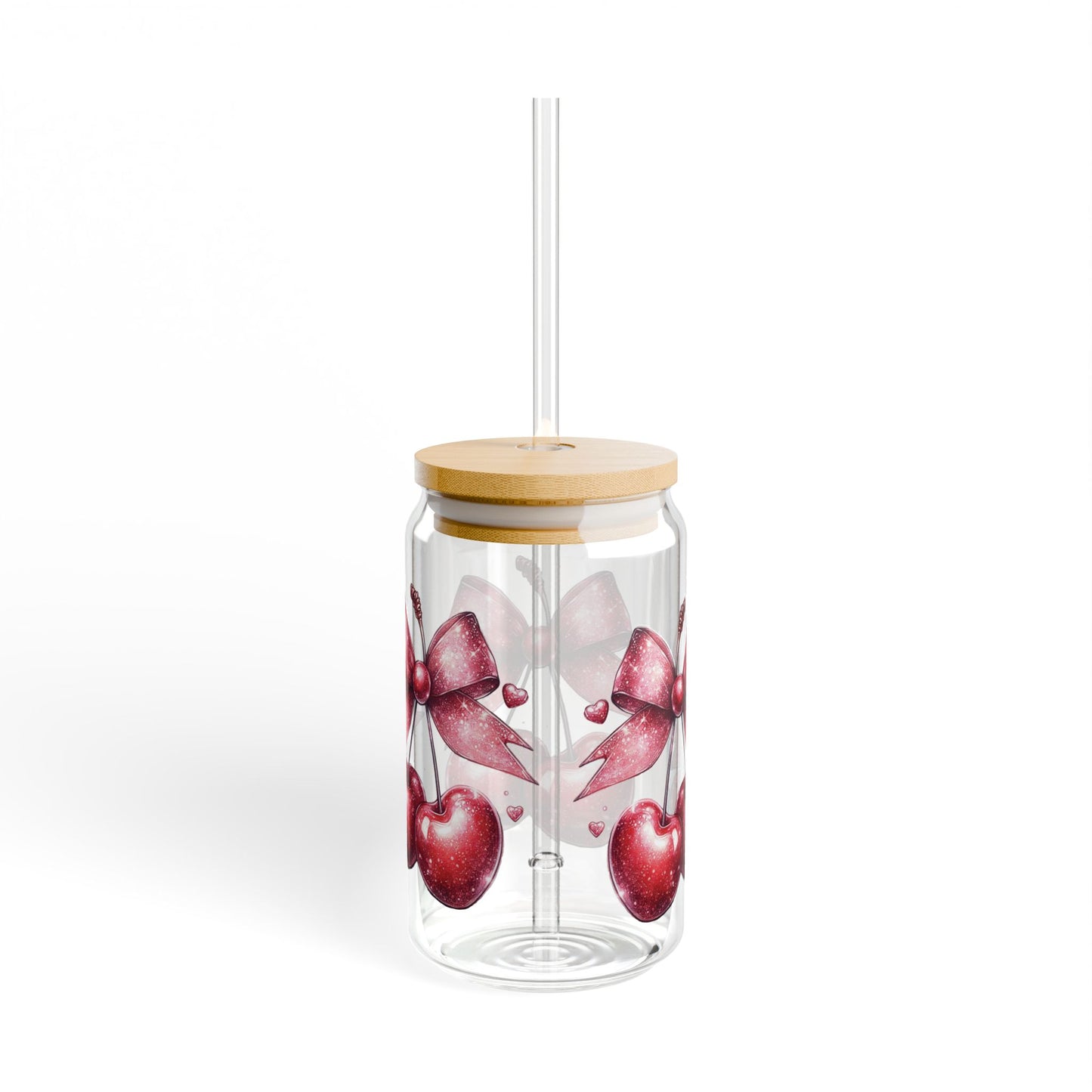 Cherry Bow Sipper Glass – 16oz Eco-Friendly Drink Container