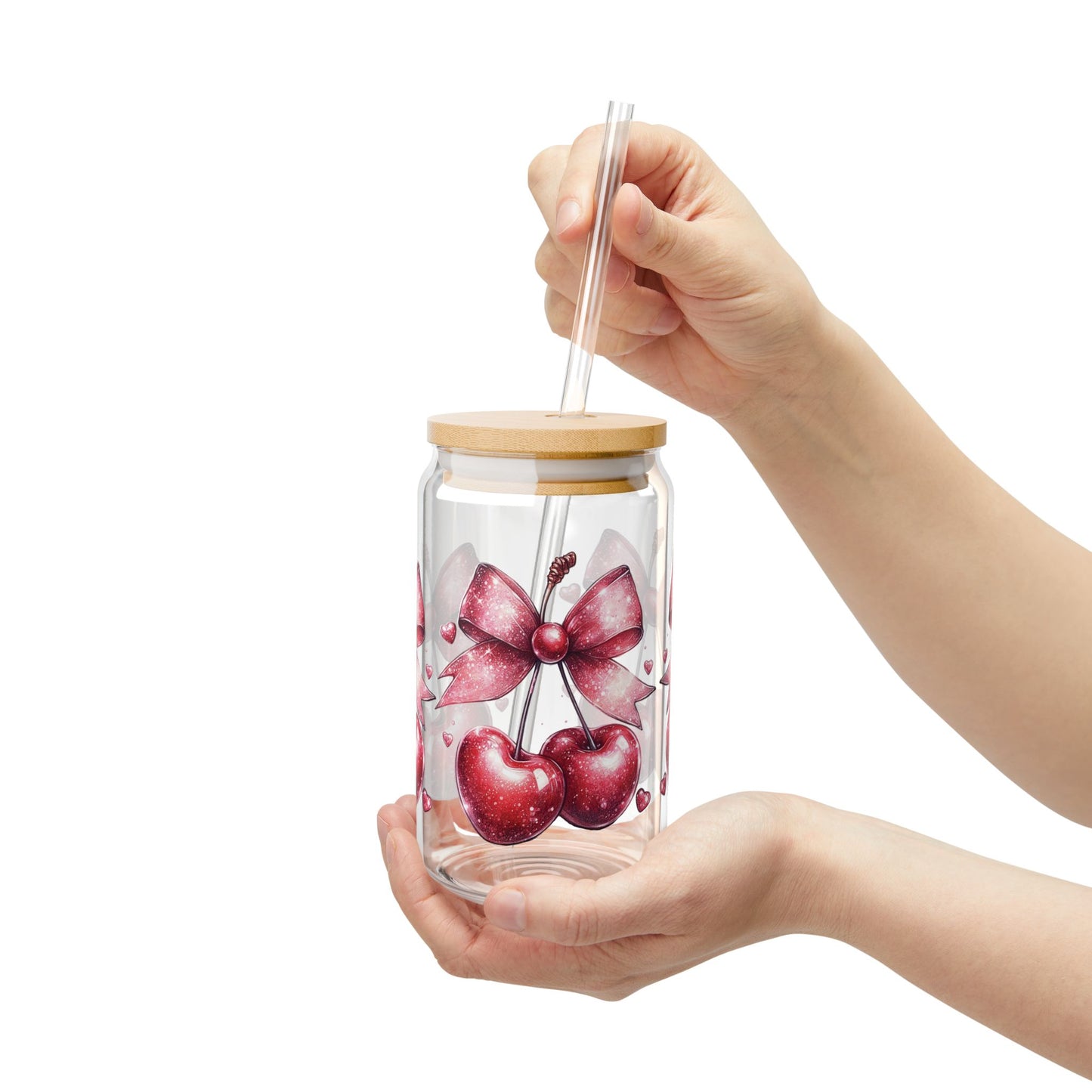 Cherry Bow Sipper Glass – 16oz Eco-Friendly Drink Container