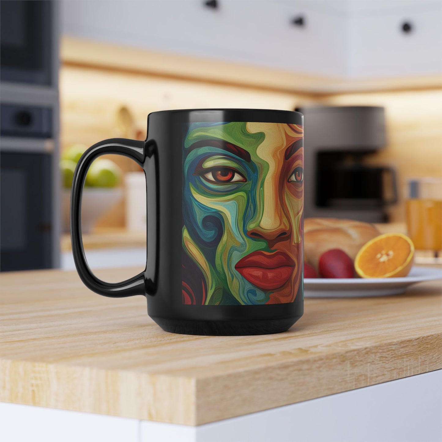 Artistic Black Mug – 15oz Colorful Face Design for Home or Office