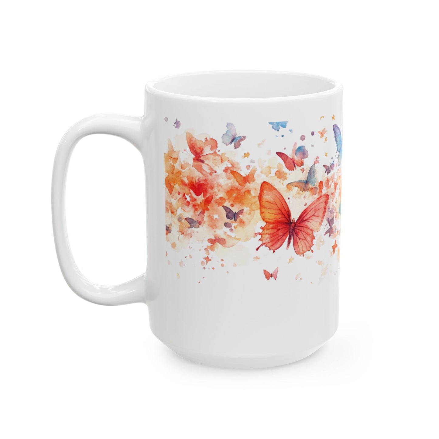 Butterfly Splash Ceramic Mug - Colorful Watercolor Design for Nature Lovers