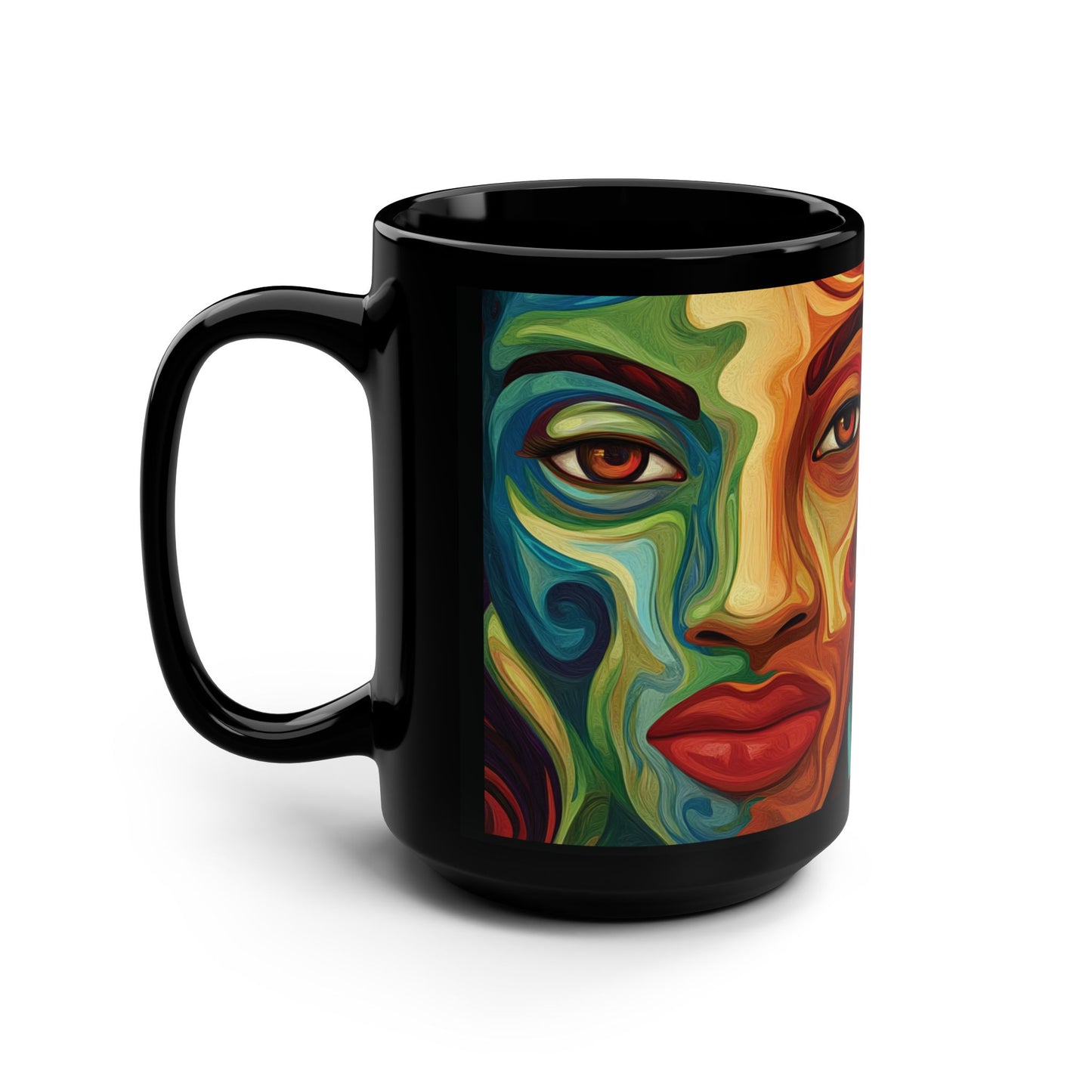 Artistic Black Mug – 15oz Colorful Face Design for Home or Office