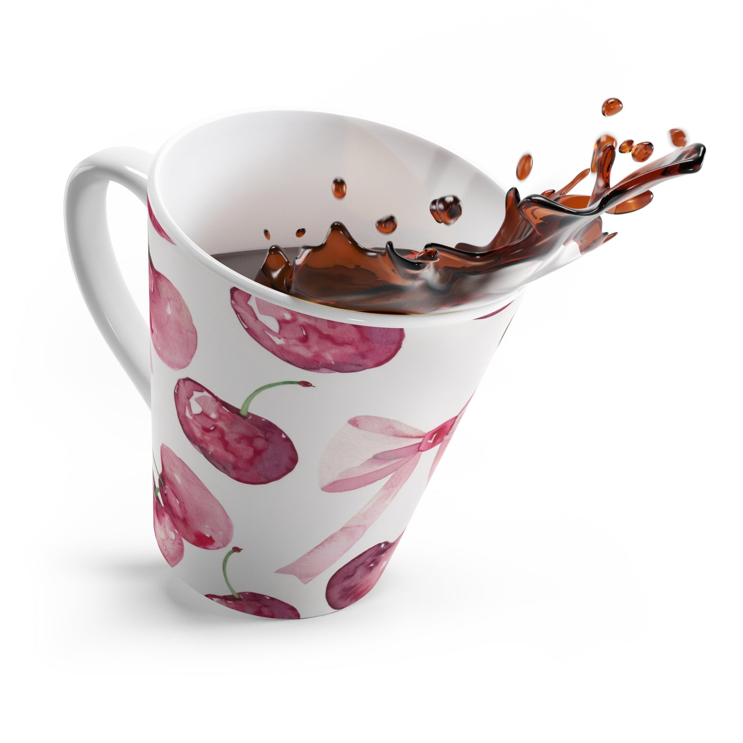 Cherry Blossom Latte Mug - Cute Watercolor Design for Coffee Lovers