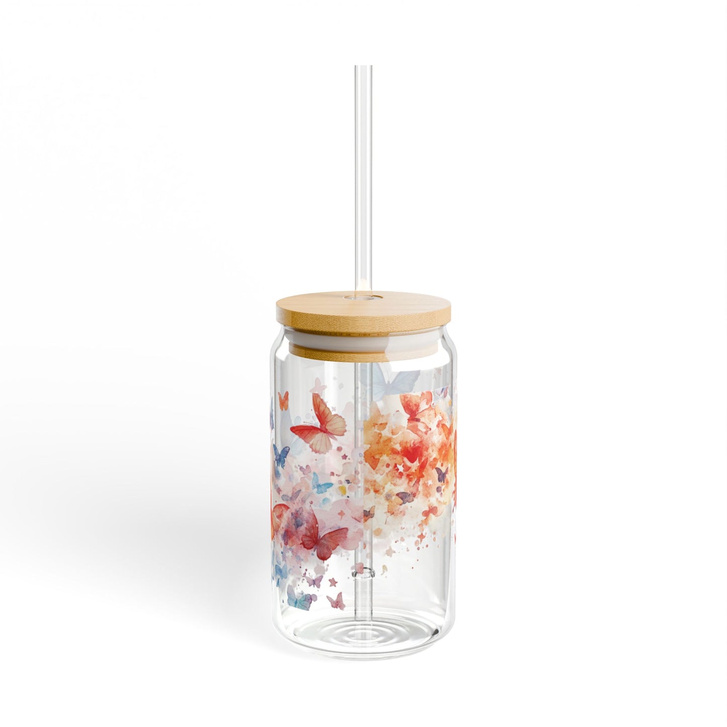 Butterfly-Design Eco-Friendly 16oz Sipper Glass with Straw
