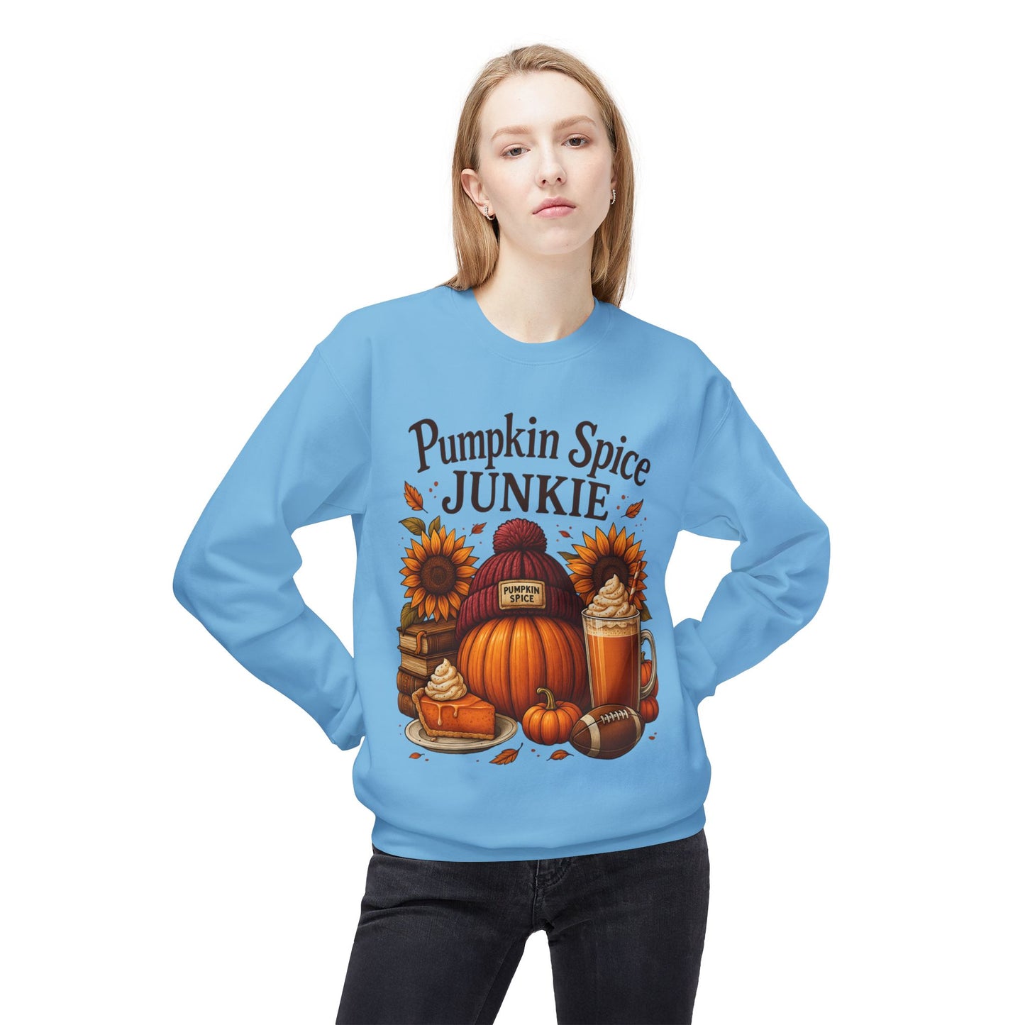 Pumpkin Spice Junkie Sweatshirt | Cozy Fall Crewneck | Harvest Themed Apparel | Perfect for Thanksgiving, Halloween, Autumn Fashion