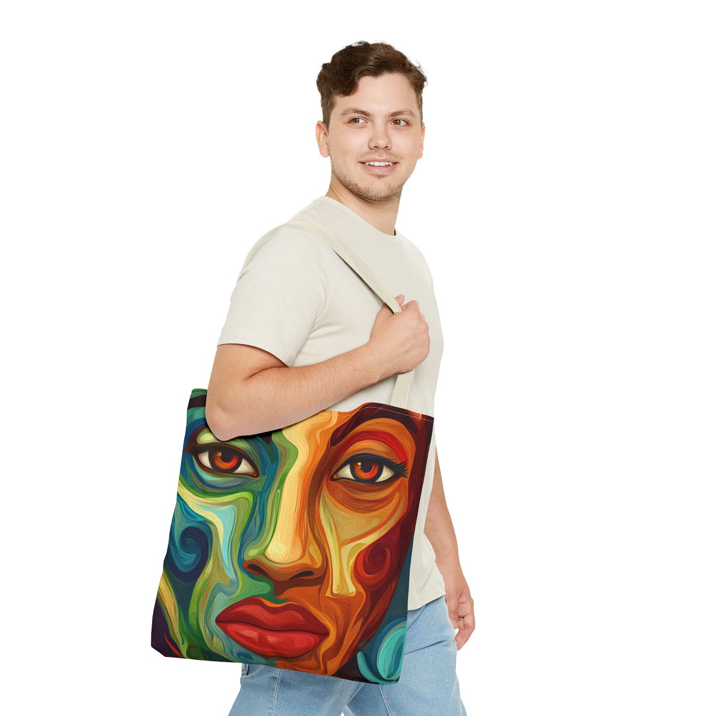 Vibrant Artistic Tote Bag - Colorful Face Design for Everyday Use