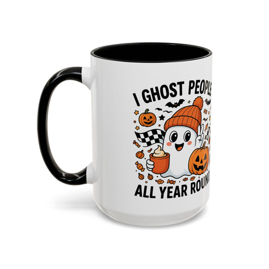 Spooky Ghost Coffee Mug | I Ghost People All Year Round | Halloween Decor, Gift for Ghost Lovers, Cute Mug, Seasonal Kitchenware
