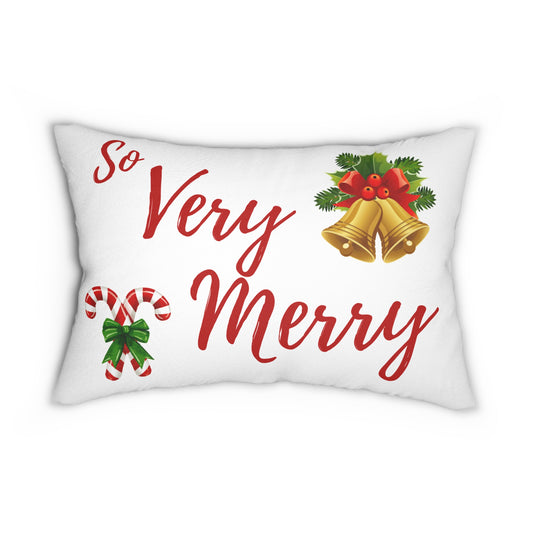 “So Very Merry” Christmas Lumbar Pillow – Festive Holiday Throw Pillow with Bells, Candy Cane & Holly Design | Cozy Christmas Home Décor