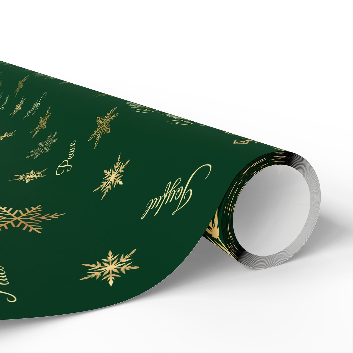 Elegant Green & Gold Holiday Wrapping Paper | Gold Snowflakes & Script Design | Luxury Christmas Gift Wrap