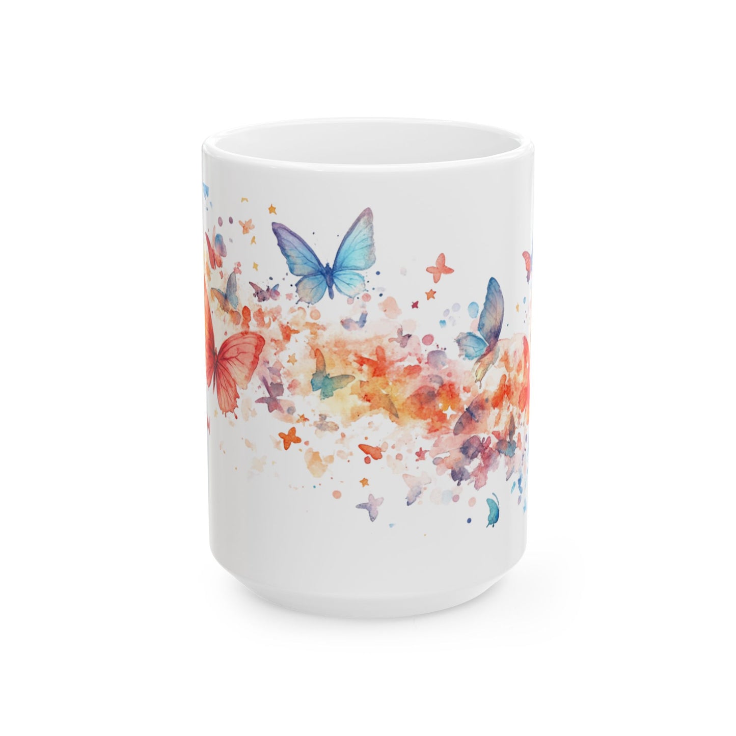 Butterfly Splash Ceramic Mug - Colorful Watercolor Design for Nature Lovers