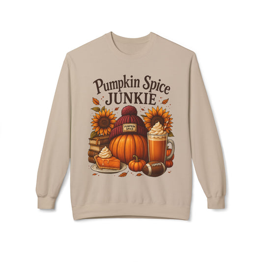 Pumpkin Spice Junkie Sweatshirt | Cozy Fall Crewneck | Harvest Themed Apparel | Perfect for Thanksgiving, Halloween, Autumn Fashion