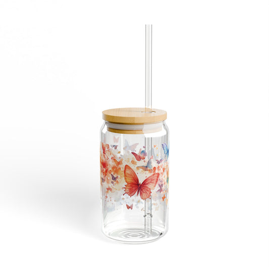 Butterfly-Design Eco-Friendly 16oz Sipper Glass with Straw