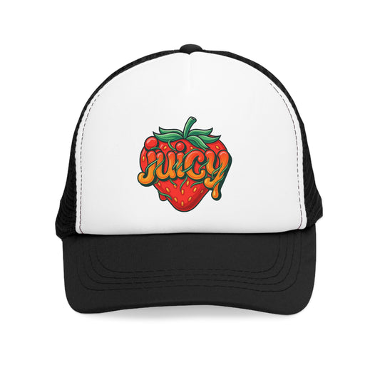 Juicy Strawberry Mesh Cap, Summer Hat, Trucker Cap, Casual Wear, Gift for Foodies, Fun Accessory --
