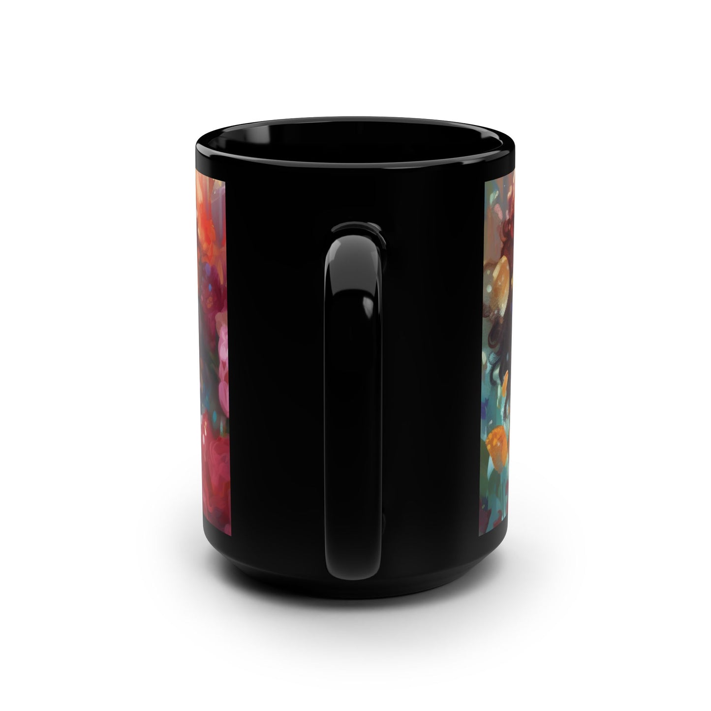 Floral Art Black Mug - 15oz Coffee Cup with Butterfly Design