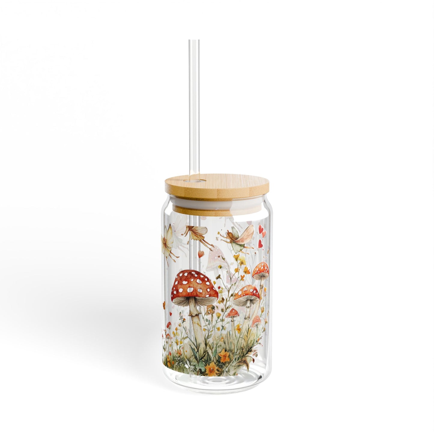 Whimsical Flower & Butterfly Sipper Glass - 16oz Eco-Friendly Drinkware with Bamboo Lid