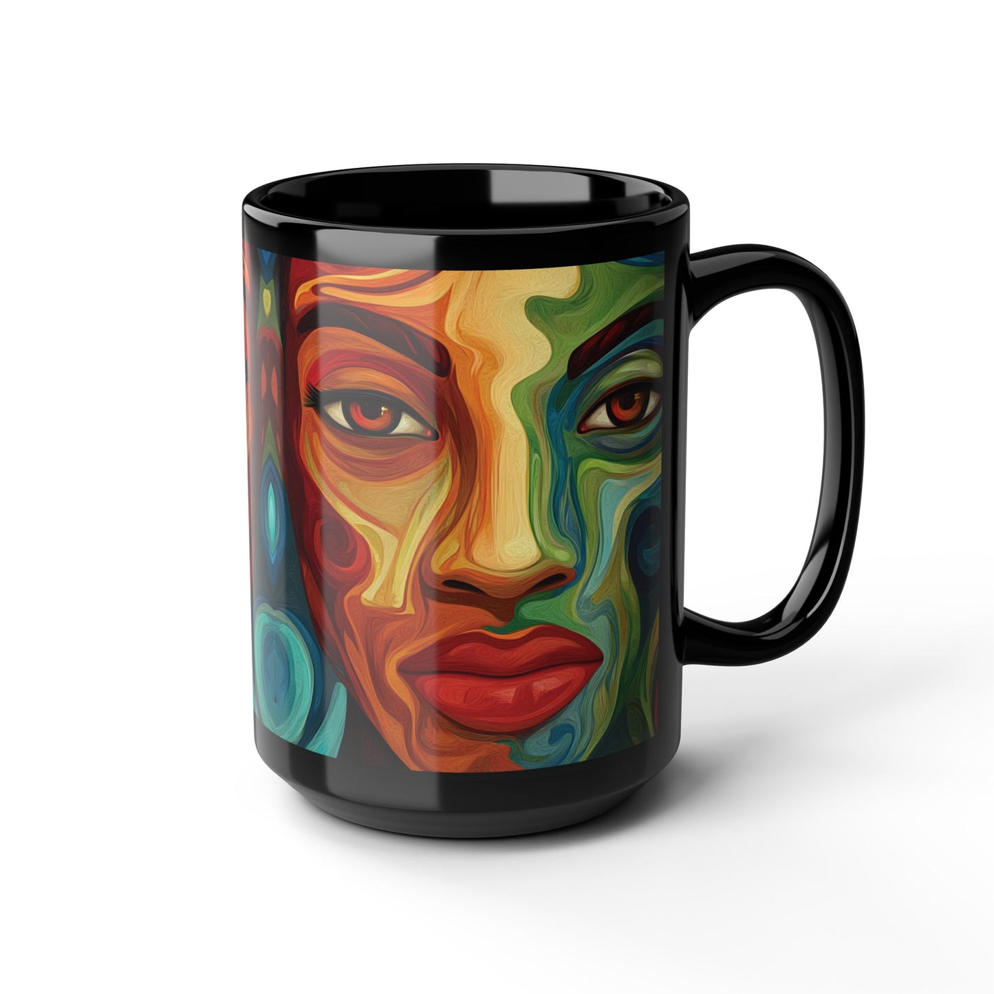 Artistic Black Mug – 15oz Colorful Face Design for Home or Office