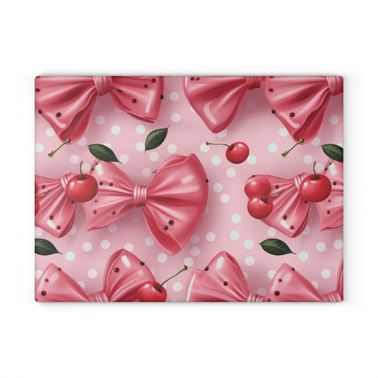 Charming Cherry & Bow Glass Cutting Board - Perfect for Weddings, Birthdays & Home Decor