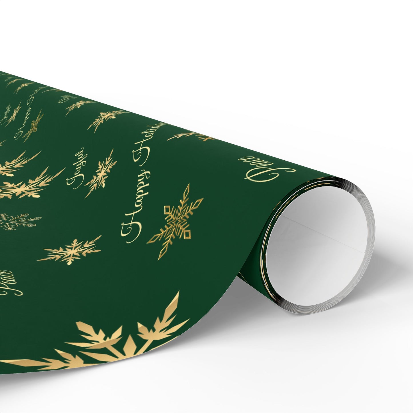 Elegant Green & Gold Holiday Wrapping Paper | Gold Snowflakes & Script Design | Luxury Christmas Gift Wrap