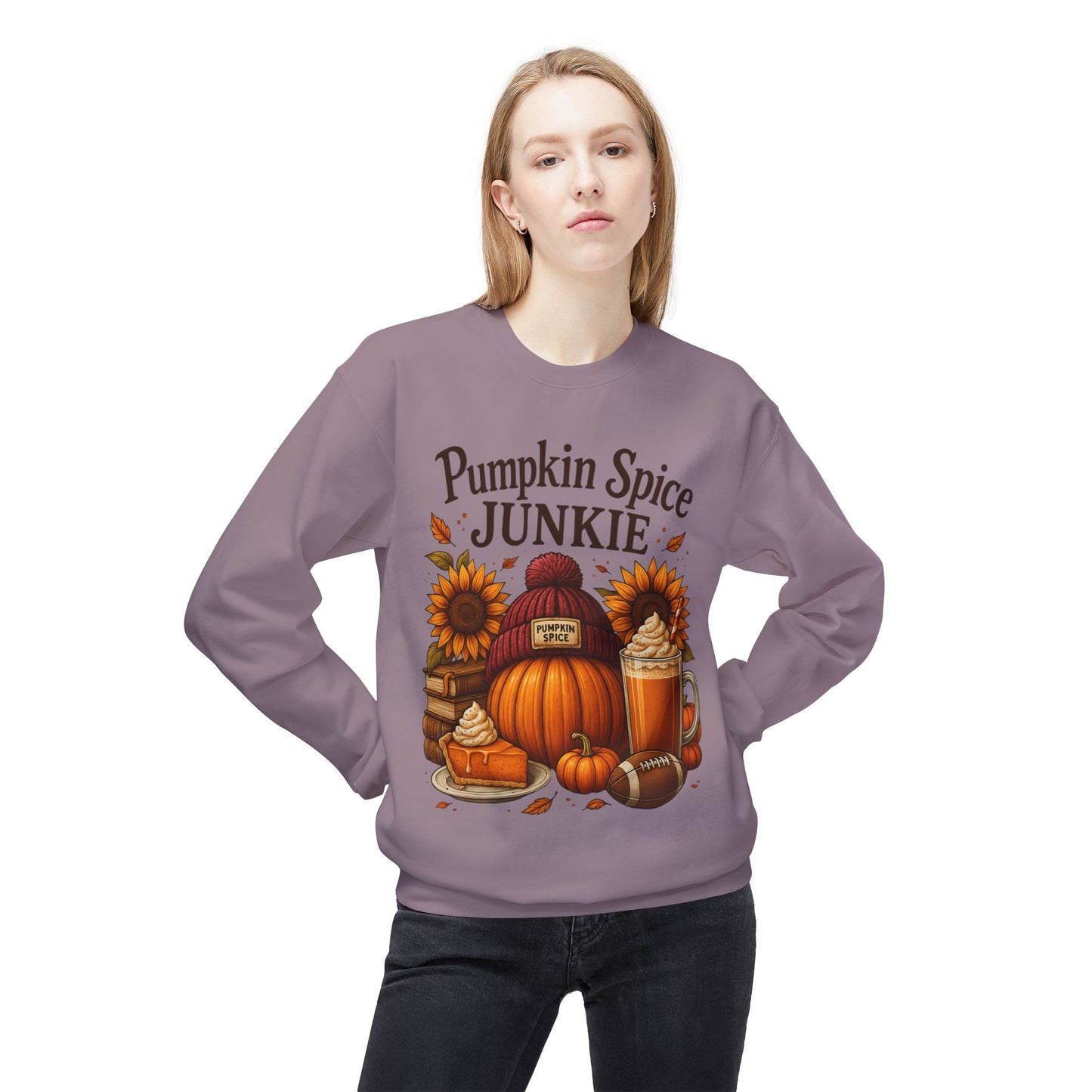 Pumpkin Spice Junkie Sweatshirt | Cozy Fall Crewneck | Harvest Themed Apparel | Perfect for Thanksgiving, Halloween, Autumn Fashion