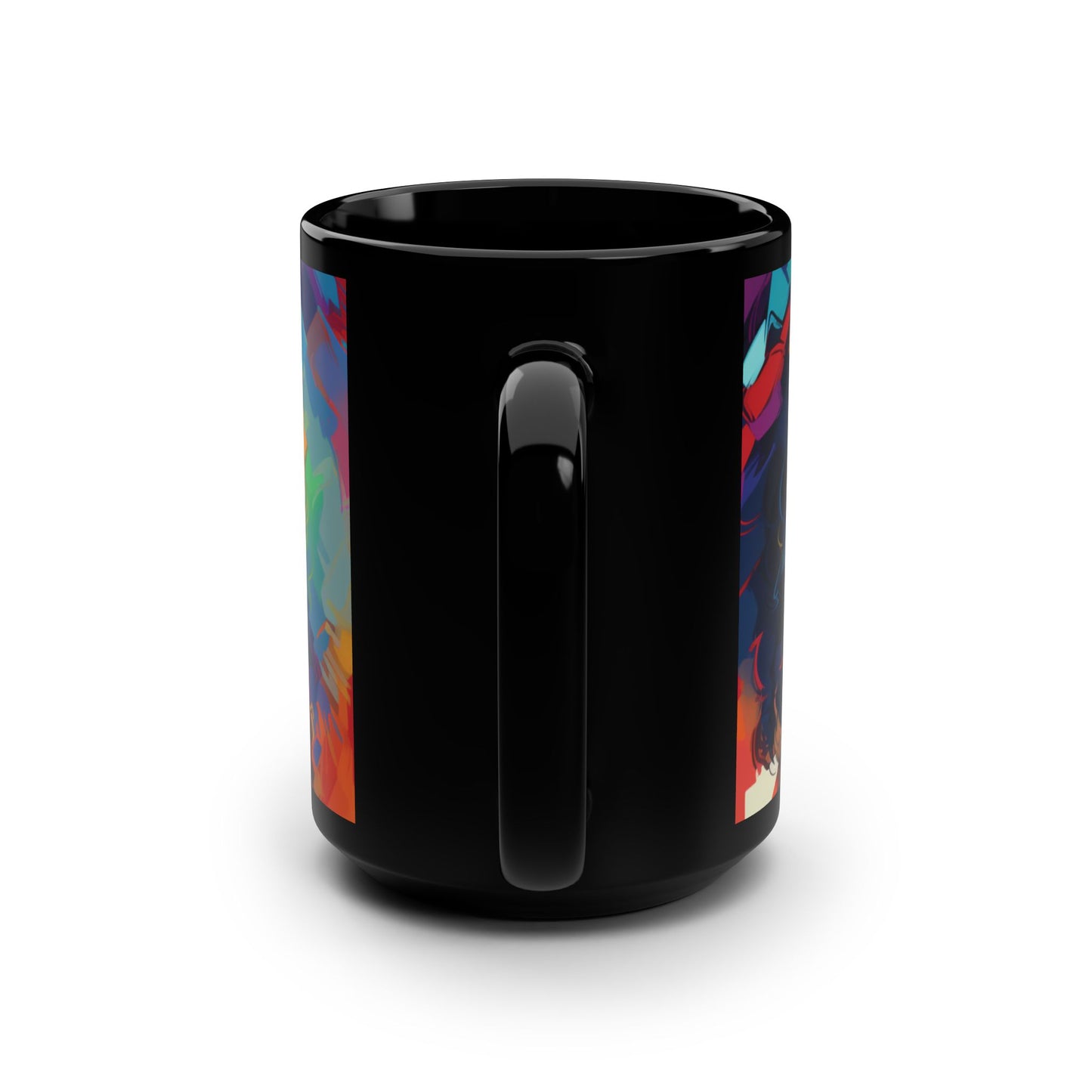 Vibrant Afrocentric 15oz Black Mug - Colorful Portrait Design