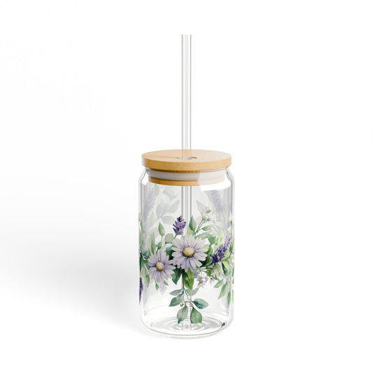 Floral Butterfly Sipper Glass - 16oz Eco-Friendly Drinkware