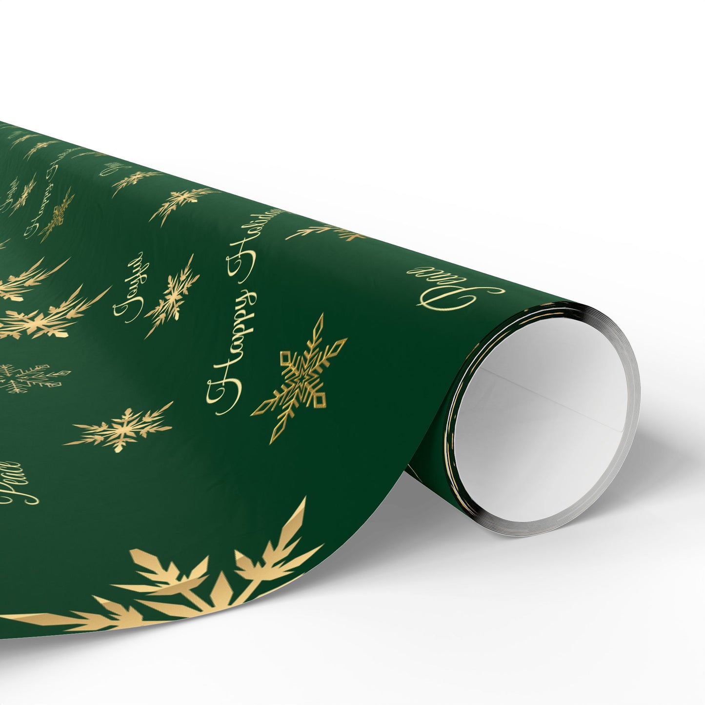 Elegant Green & Gold Holiday Wrapping Paper | Gold Snowflakes & Script Design | Luxury Christmas Gift Wrap