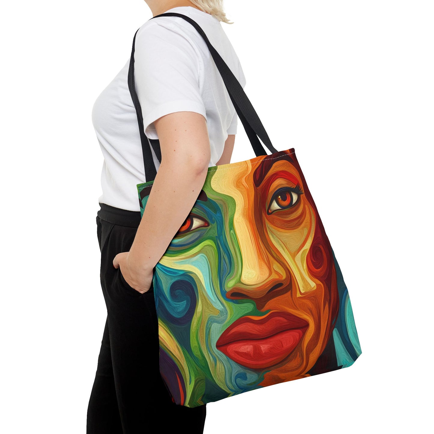 Vibrant Artistic Tote Bag - Colorful Face Design for Everyday Use