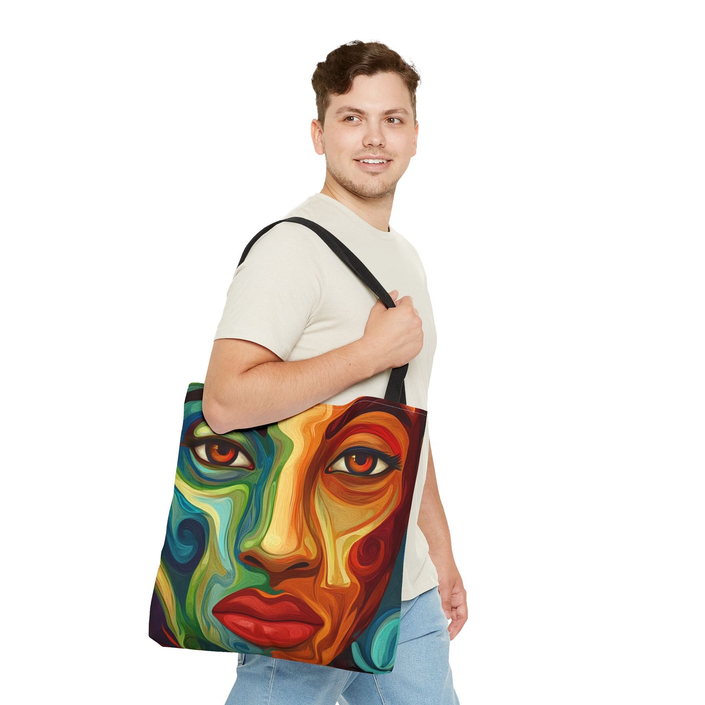 Vibrant Artistic Tote Bag - Colorful Face Design for Everyday Use