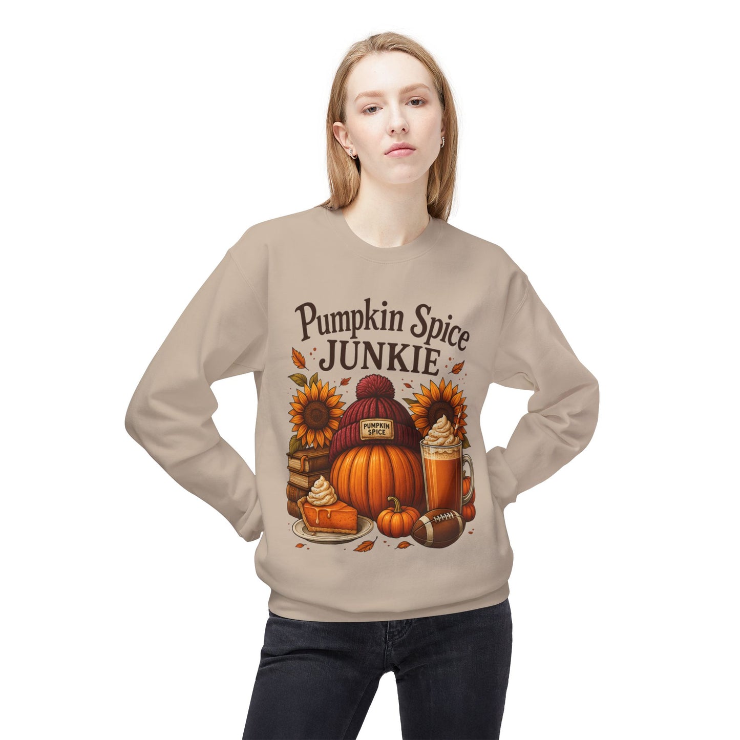 Pumpkin Spice Junkie Sweatshirt | Cozy Fall Crewneck | Harvest Themed Apparel | Perfect for Thanksgiving, Halloween, Autumn Fashion