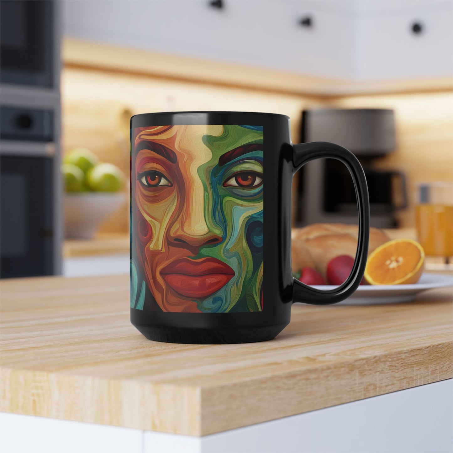 Artistic Black Mug – 15oz Colorful Face Design for Home or Office