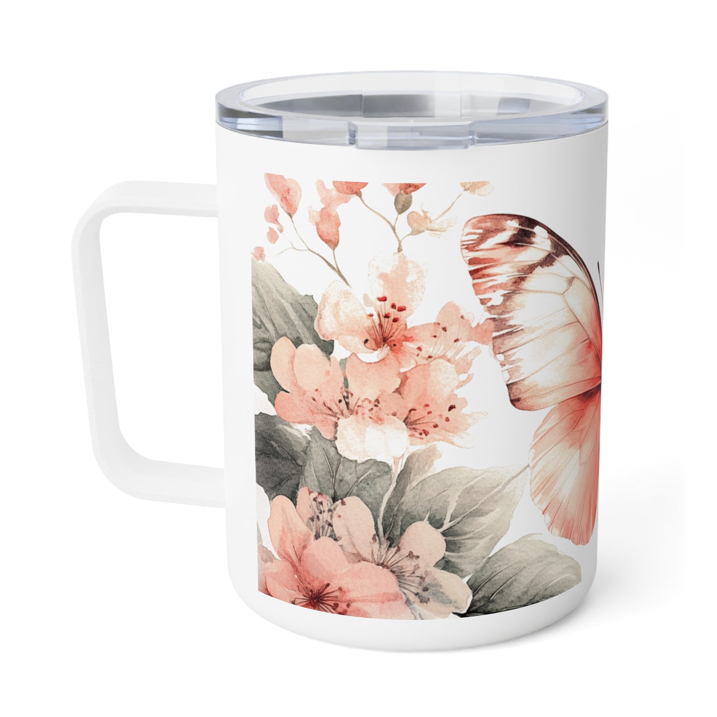 Floral Butterfly Insulated Coffee Mug | 10oz Travel Tumbler for Nature Lovers