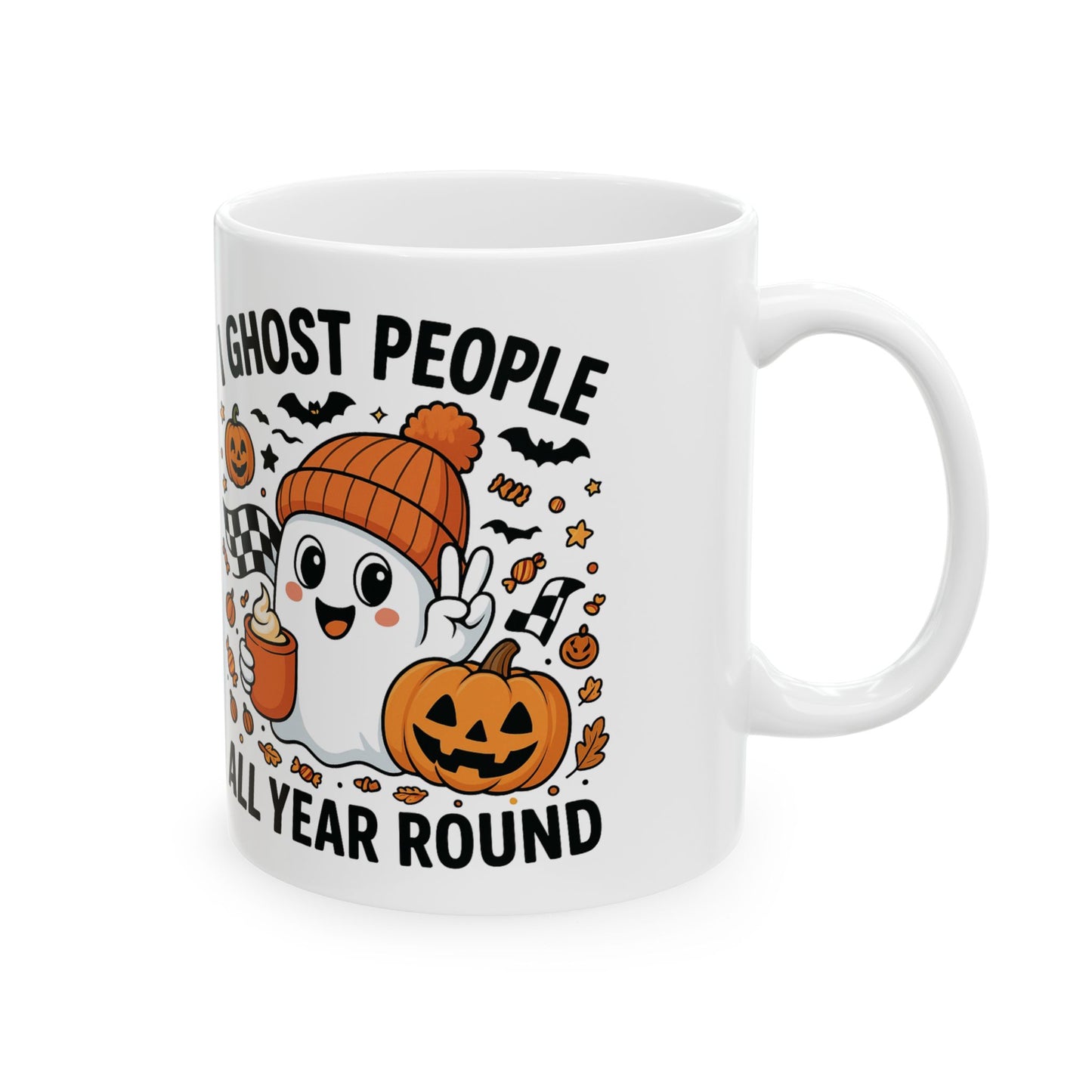 Spooky Ghost Halloween Mug, I Ghost My People All Year Round, Fall Decor, Halloween Gift, Cozy Kitchenware, Seasonal Drinkware