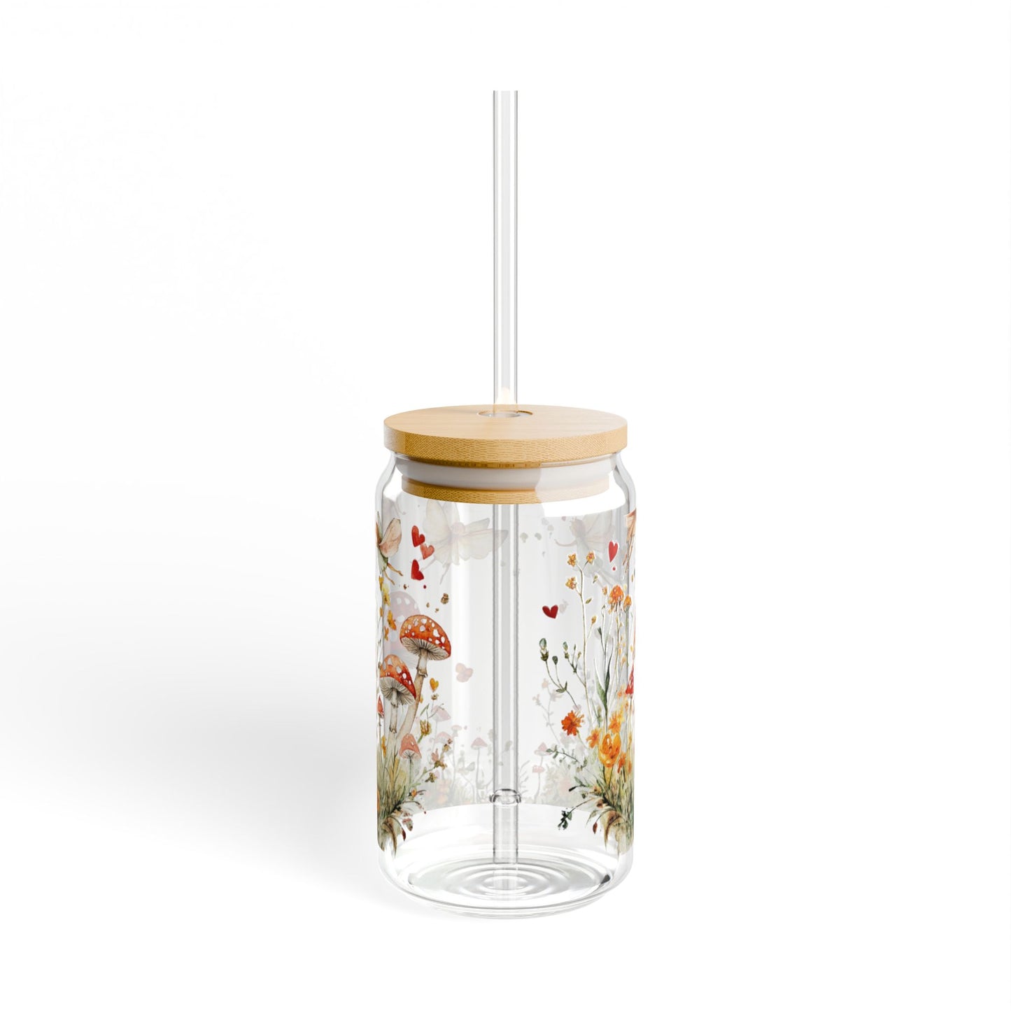 Whimsical Flower & Butterfly Sipper Glass - 16oz Eco-Friendly Drinkware with Bamboo Lid