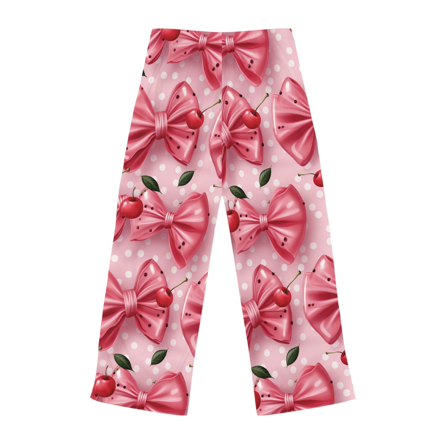 Cute Women's Pajama Pants with Pink Bows and Cherries - Cozy Sleepwear for Relaxation